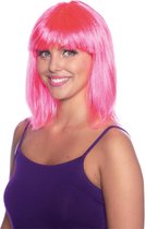 Folat - Pruik Lange Bob Neon Pink - Carnaval - Carnaval pruik - Carnaval accessoires - Pruiken