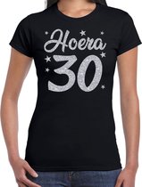 Hoera 30 jaar verjaardag / jubileum cadeau t-shirt - zilver glitter op zwart - dames - cadeau shirt XS
