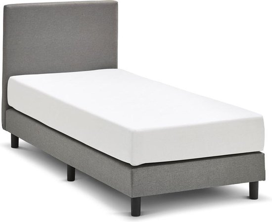 Maxi Cisano Boxspring 90x200 cm - Gestoffeerde Boxspring met Matras - Bed met Pocketvering Matras - Grijs - Eenpersoonsbed