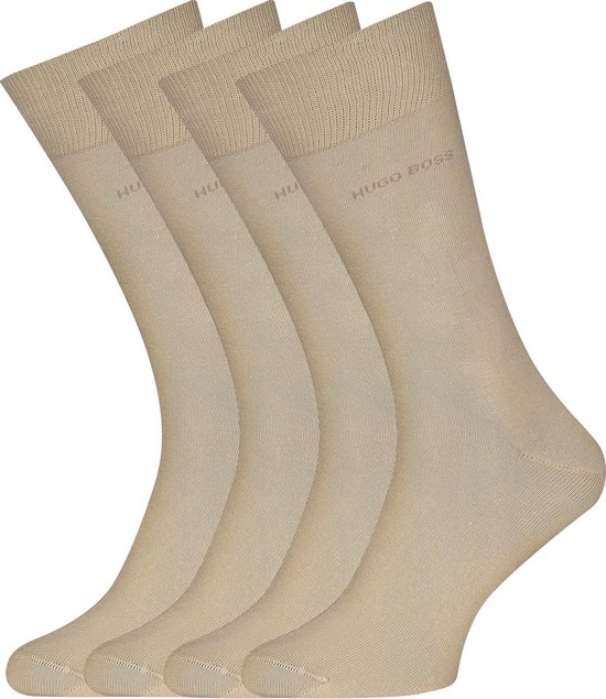 HUGO BOSS Cotton Uni (2-pack) - herensokken katoen - beige - Maat: 47-50