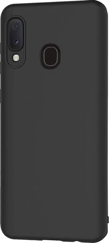 Zwarte, matte siliconen telefoonhoes, achterkant met cameragat en vingerafdruksensor.