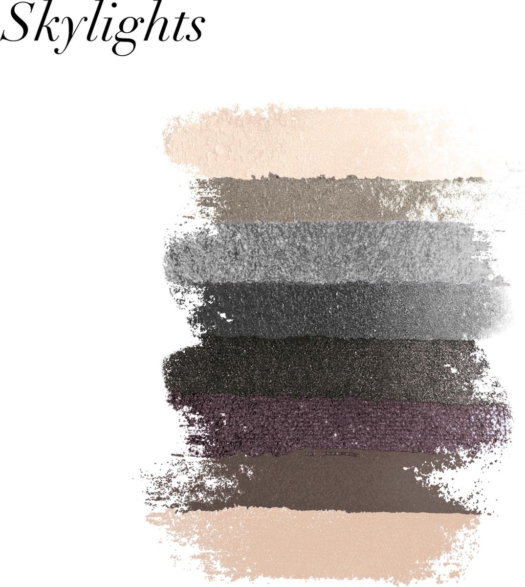 Max Factor oogschaduwpalette met acht grijstinten en applicator in gouden verpakking.