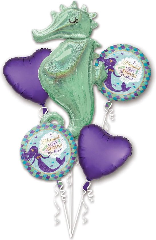 Amscan Boeket Folieballonnen Mermaid Wishes Groen/paars 5-delig