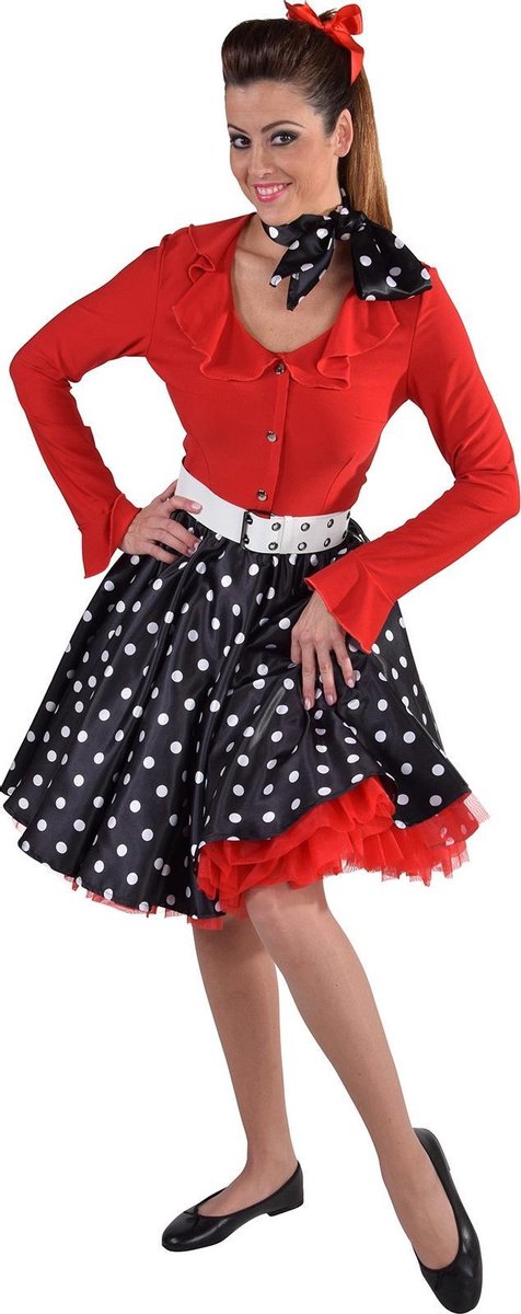 Magic Design Rok Rock'n Roll Dames Satijn Zwart/rood Maat L/xl