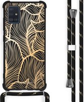 iMoshion Design hoesje met koord voor de Samsung Galaxy A51 - Bladeren - Goud / Zwart