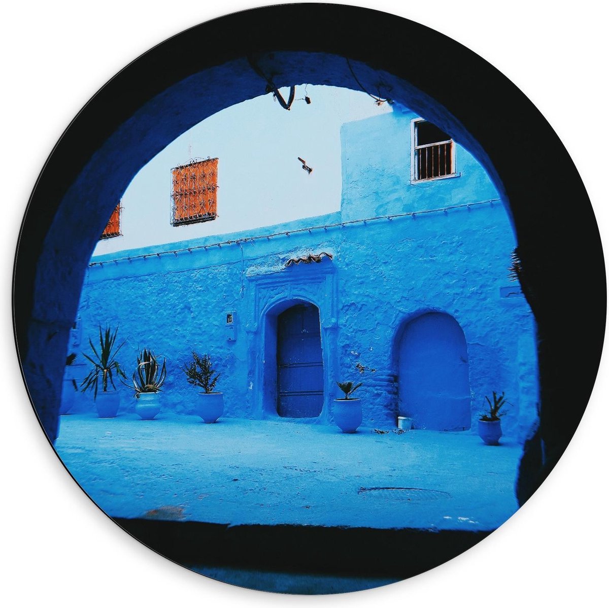 Dibond Wandcirkel - Boog van Gebouw - 60x60cm Foto op Aluminium Wandcirkel (met ophangsysteem) op Prijzenvolger.com