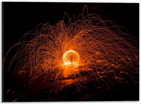 Dibond - Oranje Vuurbal - 40x30cm Foto op Aluminium (Met Ophangsysteem)