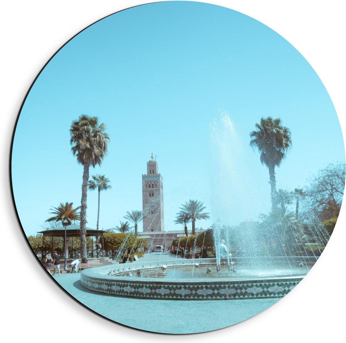 Dibond Wandcirkel - Grote Waterfontein - 40x40cm Foto op Aluminium Wandcirkel (met ophangs