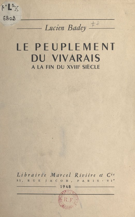 Le peuplement du Vivarais à la fin du XVIIIe siècle - cover