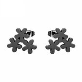 Aramat jewels ® - Oorbellen zwart bloemen zweerknopjes chirurgisch staal 10mm x 8mm