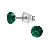 Aramat jewels ® - Oorbellen zweerknopjes donker groen zilverkleurig chirurgisch staal 5mm