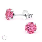 Aramat jewels ® - Oorbellen rond swarovski elements kristal 925 zilver roze 5mm