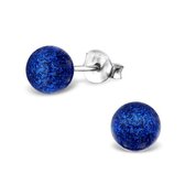 Aramat jewels ® - Zilveren pareloorbellen glitter 925 zilver donker blauw 6mm