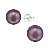 Aramat jewels ® - Pareloorbellen paars parel 925 zilver 8mm