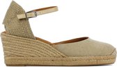 Unisa Vrouwen Leren   Espadrilles / Damesschoenen - Plateauhak - Gesp sluiting -  Caseres - Beige - maat 40