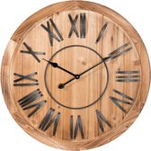 Clayre & Eef Wandklok Ø 70*5 cm / 1*AA Bruin Hout / metaal Rond Muurklok Hangklok