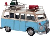 Clayre & Eef Decoratie Model Camperbus 28*14*18 cm Blauw Ijzer Decoratie Miniatuur Decoratie Modelauto Beeld