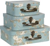 Clayre & Eef Decoratie koffer Set van 3 30*21*9 cm Meerkleurig Karton Rechthoek Bloemen Opbergkoffer Koffer