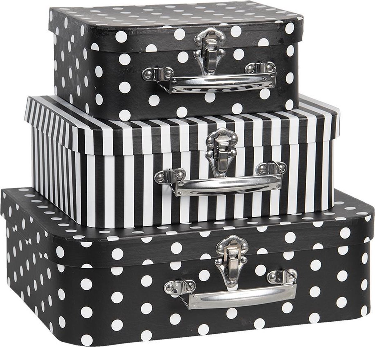 Decoratie koffer Set van 3 30x21x9/25x18x9/20x16x8 cm Zwart Wit Karton Rechthoek Opbergkoffer Koffer