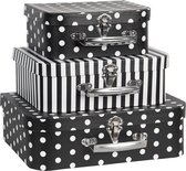 Clayre & Eef Decoratie koffer Set van 3 30x21x9/25x18x9/20x16x8 cm Zwart Wit Karton Rechthoek Opbergkoffer Koffer