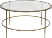 Clayre & Eef Salontafel Ø 85x46 cm Zilverkleurig Ijzer Glas Rond Bijzettafel Salon tafel Koffietafel