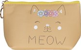 Melady Toilettas Dames 21*12 cm Bruin Polyester Kat Meow Make Up Tasje Make-Up Etui