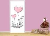 Luxe Deursticker Vosjes met ballon - grijs|roze - Sticky Decoration - deurposter - decoratie - woonaccesoires - op maat voor jouw deur