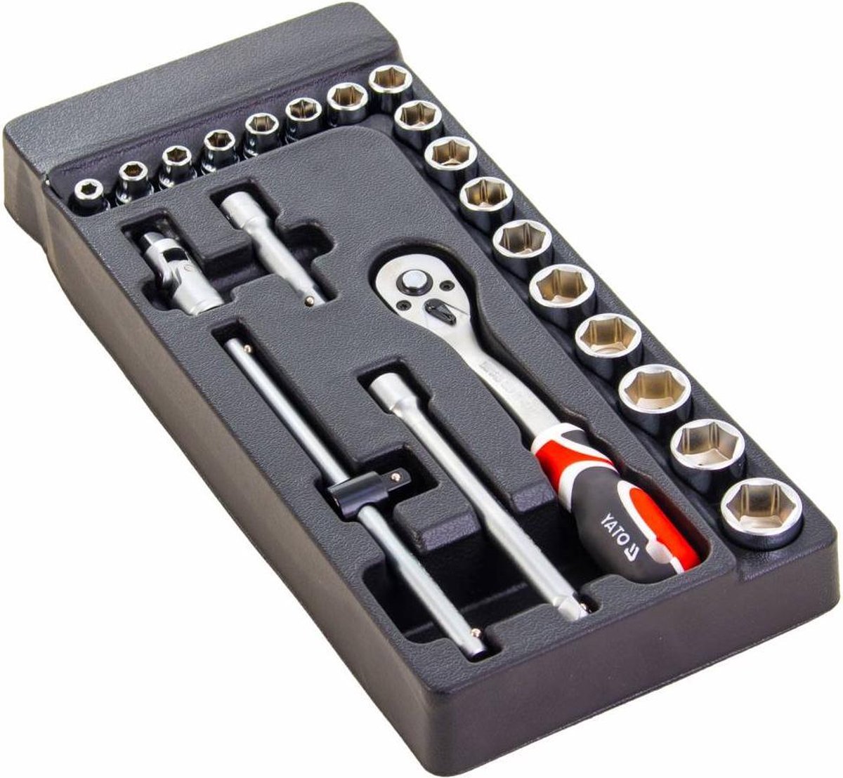 Yato Doppenset met ratel  - Opname 3/8`` - 22-delig - 38 x 17 x 4 cm -