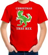 Christmas tree rex Kerstshirt / Kerst t-shirt rood voor kinderen - Kerstkleding / Christmas outfit S (110-116)