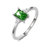 Twice As Nice Ring in zilver, baguette zirkonia, smaragd kleur, 2 kleine zirkonia  60