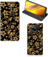 Bookcase Cadeau voor Oma Xiaomi Poco X3 | Poco X3 Pro Telefoonhoesje Gouden Bloemen