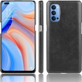 Oppo Reno 4 5G Hoesje met Lychee Kunstleer Coating Zwart