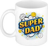 Super dad cadeau mok / beker - wit - retro stijl / popart - cadeau voor papa / vaderdag