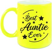 Best Auntie Ever cadeau koffiemok / theebeker neon geel 330 ml
