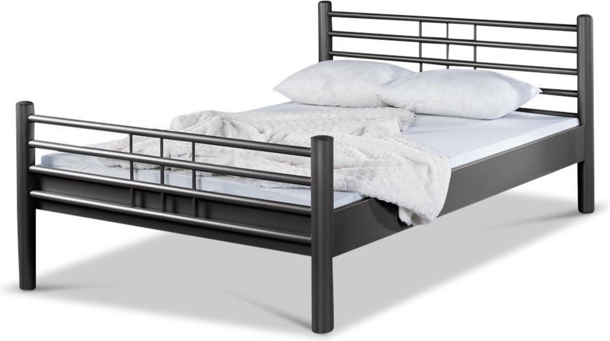 Bed Box Wonen - Lea metalen bed - Antraciet - 90x220