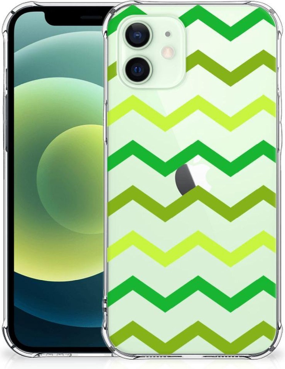 iPhone 12 Mini Doorzichtige Silicone Hoesje Zigzag Groen