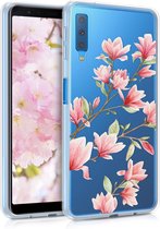 kwmobile telefoonhoesje voor Samsung Galaxy A7 (2018) - Hoesje voor smartphone in poederroze / wit / transparant - Magnolia design
