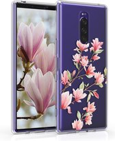 kwmobile telefoonhoesje voor Sony Xperia 1 - Hoesje voor smartphone in poederroze / wit / transparant - Magnolia design