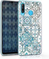 kwmobile telefoonhoesje voor Huawei P30 Lite - Hoesje voor smartphone in blauw / grijs / wit - Marokkaanse Tegels design