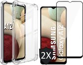 Hoesje geschikt voor Samsung A12 en Screenprotector - Transparant Shock Proof Case + 2x Screen Protector Glas Full Screen