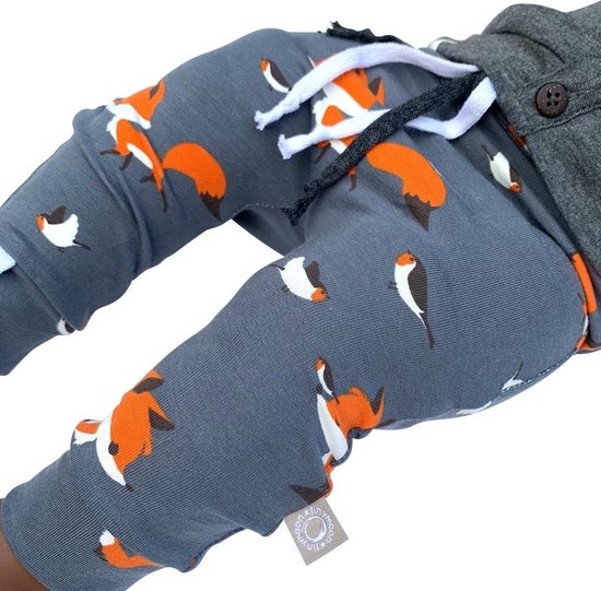 tinymoon Unisex Broek – model drop crotch – Foxy – Grijs – Maat 98/104