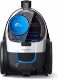 Vue latérale d'un aspirateur Philips noir et blanc avec filtre bleu PowerCyclone 5.