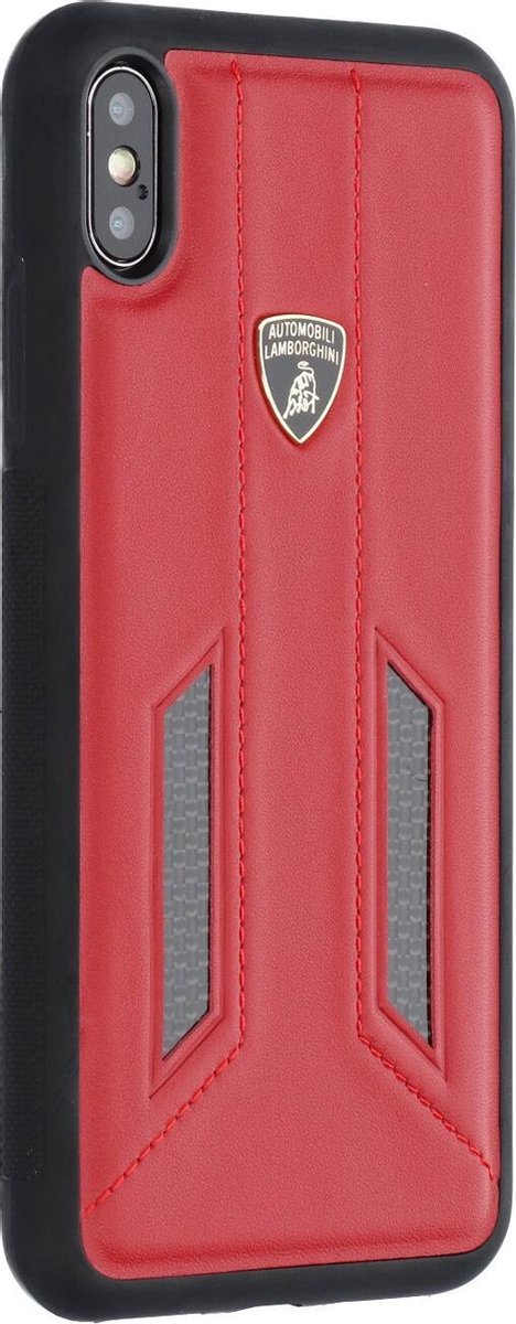 Rood hoesje van Lamborghini - Backcover - D6 Serie - iPhone Xs Max - Genuine Leather - Echt leer