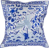 Fine Asianliving Chinese Kussen Volledig Geborduurd Wit Kraanvogel 45x45cm