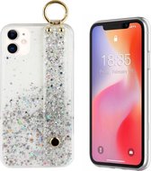 BackCover met handige Strap en Ring - Telefoonhoesje - Hoesje voor Apple iPhone 11 (6.1) - Wit met glitter