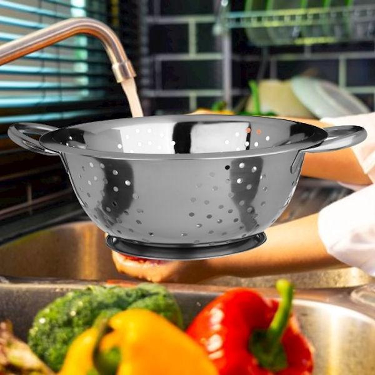Dubbellaags Plastic Fruit Groente Wasmand,Grote Keuken Zeef Vergiet Kom Sets, Afvoerkommen Voor Reiniging Wassen Mengen, Afneembaar Voor Pasta Salade Berry Reiniging (Midden
