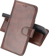 Krasvrij Handmade Lederen Book Case Telefoonhoesje - Wallet Case - Portemonnee Hoesje voor iPhone 12 Mini - Mocca