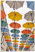 Forex - Gekleurde Paraplu's Geel/Oranje/Blauw - 40x60cm Foto op Forex