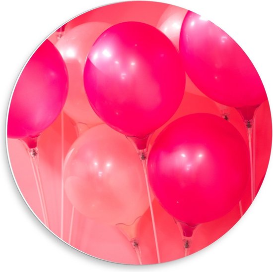 Forex Wandcirkel - Roze Ballonnen - 50x50cm Foto op Wandcirkel (met ophangsysteem)