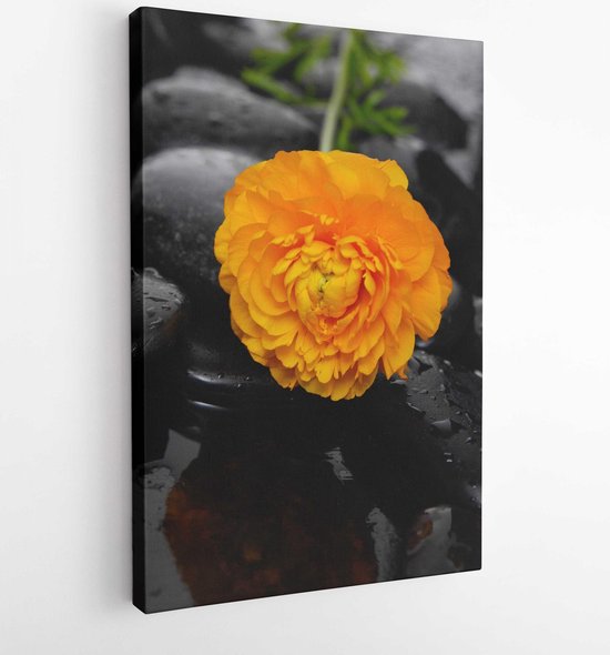Onlinecanvas - Schilderij - Lying Down Ranunculus Flower And Therapy Stones Art Vertical Vertical - Multicolor - 80 X 60 Cm